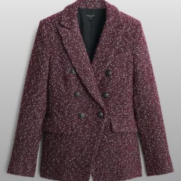 Rag & Bone Preston Double Breasted Wool Blend Blazer SIze 4 Burgundy - Picture 1 of 9